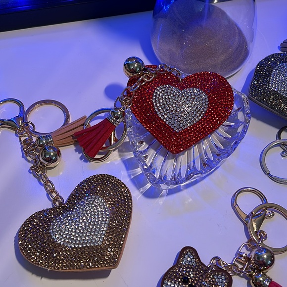 Red Heart Crystal Rhinestones Keychain with Tassel Bling - Picture 5 of 5